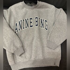 Anine Bing Gray Crewneck Sweatshirt with Navy Logo